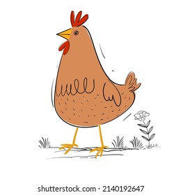 Pollo, viñeta dibujando ilustración vectorial.Objeto aislado. Ave de granja.