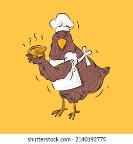 Chicken, hen cartoon drawing vector illustration.Isolated object. Farm bird.