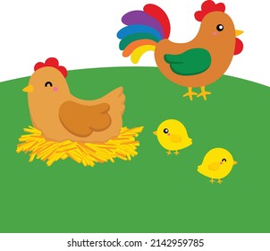 Chicken Hen Chick Vector in the field