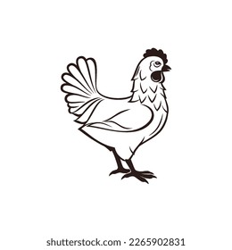 Chicken or Hen Drawn in Vintage Engraving. Female Farm Bird, Domestic Fowl, Poultry. Monochrome Illustration for Banner, Poster, and Menu. Premium Element Design Packaging on White Background