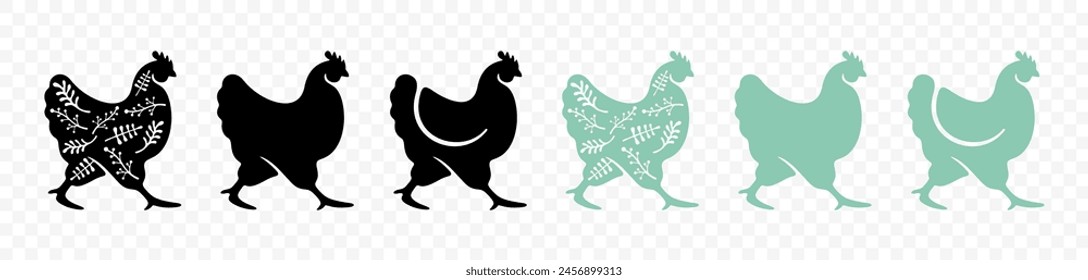 Chicken and hen, fowl, bird and animal, graphic design. Fowl-run, poultry yard, henhouse and hennery, vector design and illustration