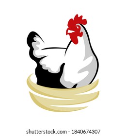 chicken hen hatch egg in nest at farm country village vector illustration design	
