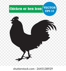 Chicken or hen icon Silhouette, Vector Illustration. cock art. EPS10