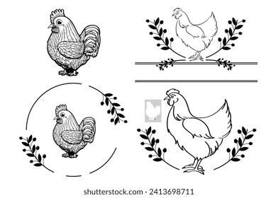 Chicken Hen line art illustration logo decoration simple