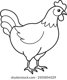 Then Chicken or Hen outline or line art silhouette vector illustration with smooth lines white background.