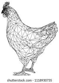 Chicken hen polygonal lines illustration. Abstract vector hen on the white background