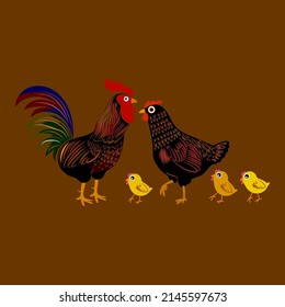 Chicken, hen, rooster illustration poultry and farm animal vector set graphic design element.