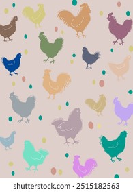 Pollo, gallina, patrón de gallo dibujo a mano boceto diseño de Ilustración vectorial. Lindo hermoso diseño animal de aves de corral de granja para la tela, textil, envoltura, Fondo de pantalla y fondo.