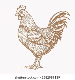 Chicken, hen, Rooster sketch. Vintage retro hand drawn illustration