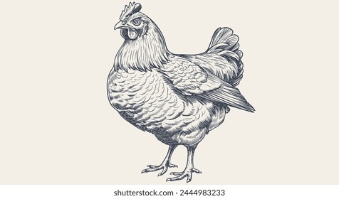 Chicken, hen, sketch. Vintage retro print, chicken, hen sketch ink pencil style drawing, engrave old school. Sketch artwork silhouette chicken, hen isolated on white background. Vector Illustration