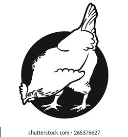 Chicken. Hen. Vector. Black and white. In the circle.
Series of livestock vector images.