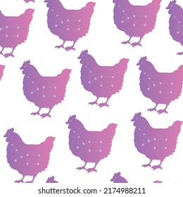 Chicken, hen vector stars gradient isolated vector seamless pattern on bright background. Concept for print, cards, wallpapers