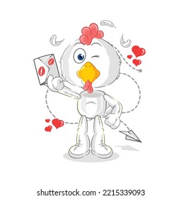 the chicken hold love letter illustration. character vector