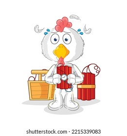the chicken holding dynamite character. cartoon mascot vector