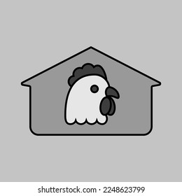Icono de escala de grises aislado de la casa de pollo. Signo de animal de granja. Símbolo gráfico para el diseño del sitio web, logotipo, aplicación, interfaz de usuario. Ilustración del vector