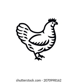 Chicken icon. Best for menus of restaurants, cafes, bars and food courts. Black line vector isolated icon on white background. Vintage style.