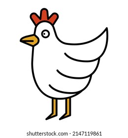 Chicken Icon Cartoon. Farm Animal Character Symbol Vector
