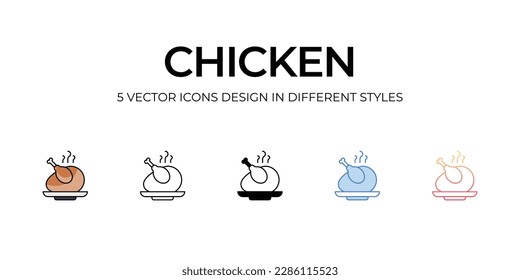 Chicken Icon Design in Five style with Editable Stroke. Line, Solid, Flat Line, Duo Tone Color, and Color Gradient Line. Suitable for Web Page, Mobile App, UI, UX and GUI design.