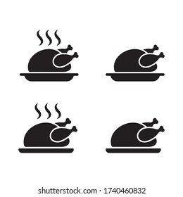 Chicken icon. Chicken dish vector. Chicken on plate vector.