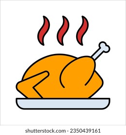 Icono de pollo. Vector de plato de pollo. Pollo en el vector de placa. ilustración vectorial sobre fondo blanco