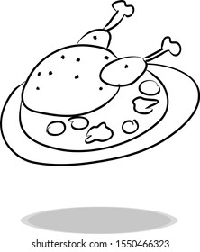 Chicken icon, flat design, hand drawing. Illustration food, contour symbol black
