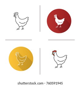 Chicken icon. Flat design, linear and color styles. Hen. Poultry farm. Isolated vector illustrations
