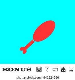 Chicken icon flat. Red pictogram on blue background. Vector illustration symbol and bonus buttons Music center, corkscrew, credit card, house, drum