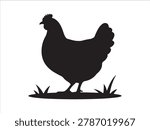 Chicken icon with grass silhouette flat vector illustration isolated design
