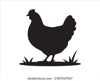 Chicken icon with grass silhouette flat vector illustration isolated design