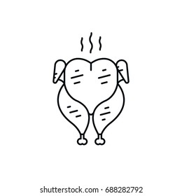 Chicken icon. Grilled chicken linear style pictogram isolated on white. Chicken line icon for web, mobile and info graphics.