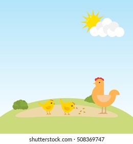 Chicken icon isolated, chicken and corn. Flat design, vector image, vector.