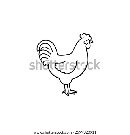 chicken icon Chicken Line Drawing: Minimalist Black-and-White Illustration of a Standing Hen with Detailed Tail Feathers