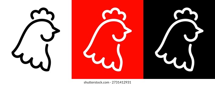 Chicken icon. Minimal and balanced poultry illustration with clear contours, suitable for logos, food branding, menus, packaging, farming and agricultural design.
