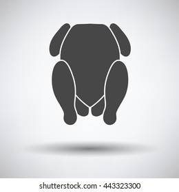 Chicken icon on gray background, round shadow. Vector illustration.