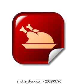 Chicken icon on red web sticker