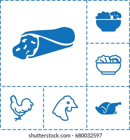 Chicken icon. set of 6 chicken filled and outline icons such as wrap sandwich, chicken