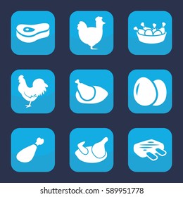 chicken icon. Set of 9 chicken filled icons such as egg, meat leg