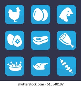 Chicken icon. set of 9 filled chicken icons such as egg, kebab, easter egg