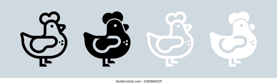 Chicken icon set in black and white colors. Hen signs vector illustrtaion.