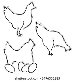 chicken icon set, brush strokes on a white background. Vector illustration.
