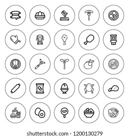 Chicken icon set. collection of 25 outline chicken icons with barbecue, boiled egg, chicken, fish food, food, eggs, farmer, fast food, meat, ribs icons. editable icons.