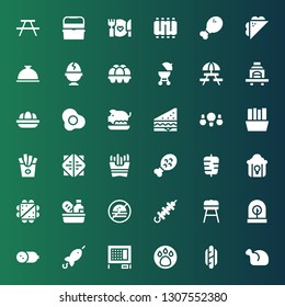 chicken icon set. Collection of 36 filled chicken icons included Chicken, Hotdog, Animal, Rabbit hutch, Brochette, Cold meat, Incubator, Barbecue, Skewer, No fast food, Food, Sandwich