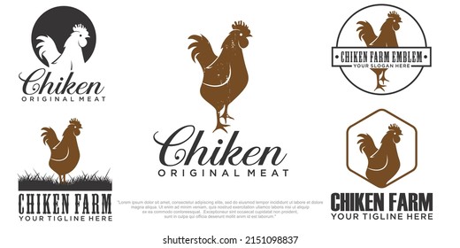 Chicken icon set logo design vector