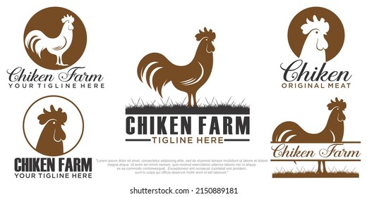 Chicken icon set logo. fresh farm food logotype and bird broilers vector