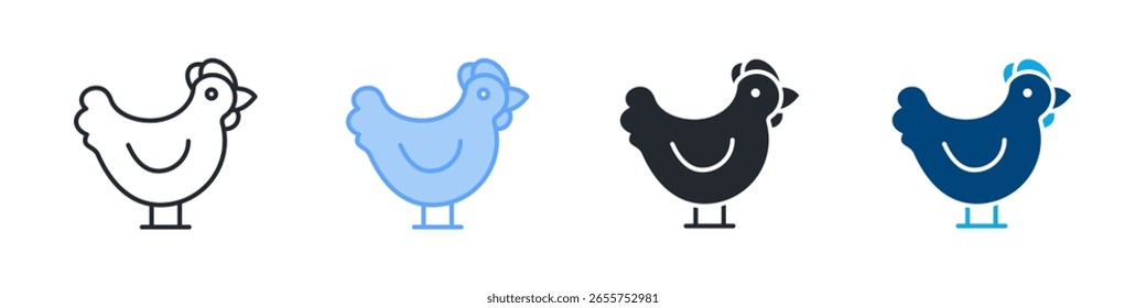 Chicken Icon Set Multiple Style. Designed In Outline, Blue, Glyph, Dual Tone