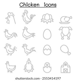 Chicken icon set in thin line style