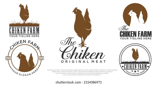 chicken icon set, vector chicken silhouette, isolated chicken silhouette logo design template