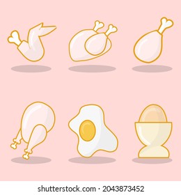 Chicken icon set. Chicken wings. Fast food set. Chicken lettering. chicken meat.legs in buсket.