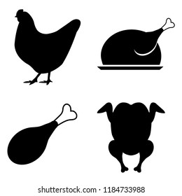 Chicken icon, silhouette, logo on white background