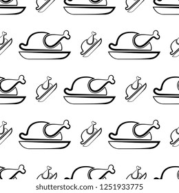 Chicken Icon, Turkey Icon Seamless Pattern Vector Art Illustration